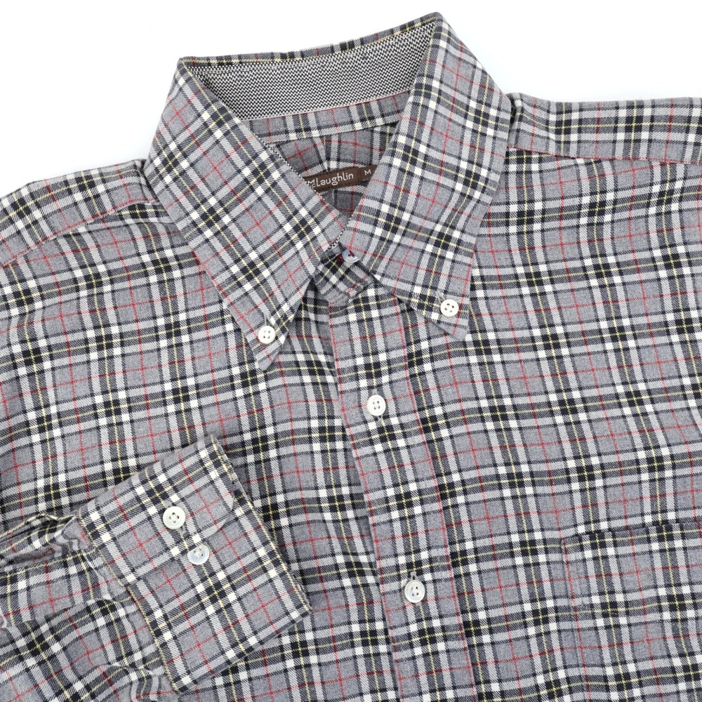 J.McLaughlin Button Down Shirt Grey Plaid Cotton Long Sleeve Mens Size Medium